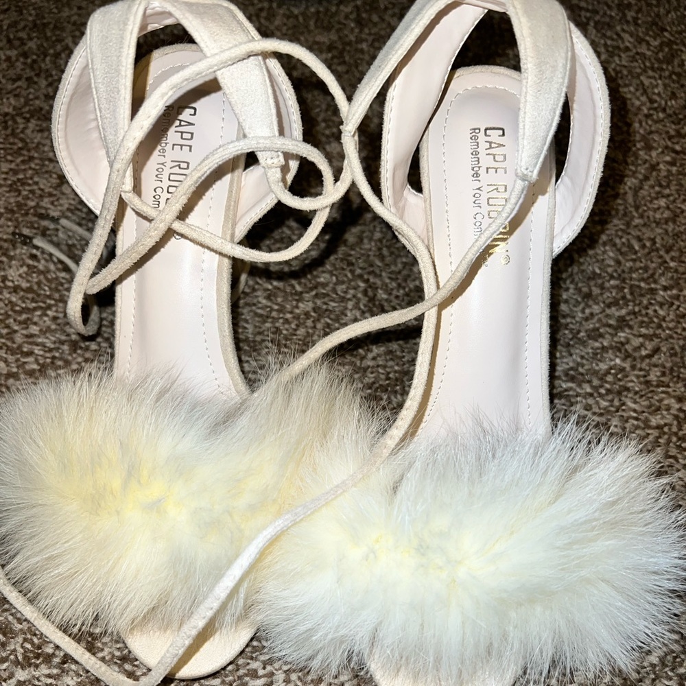 Faux fur heel sandals